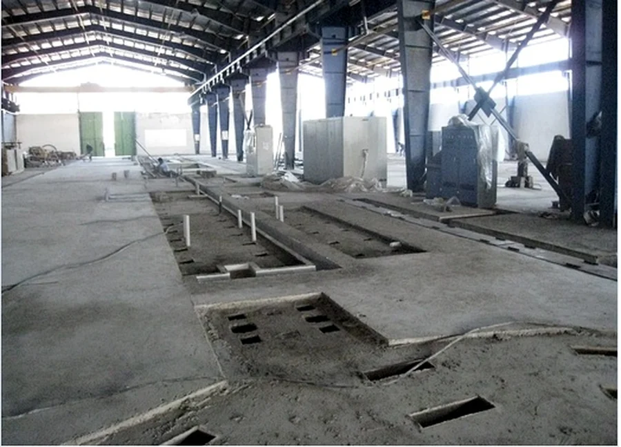 Production hall during foundation work