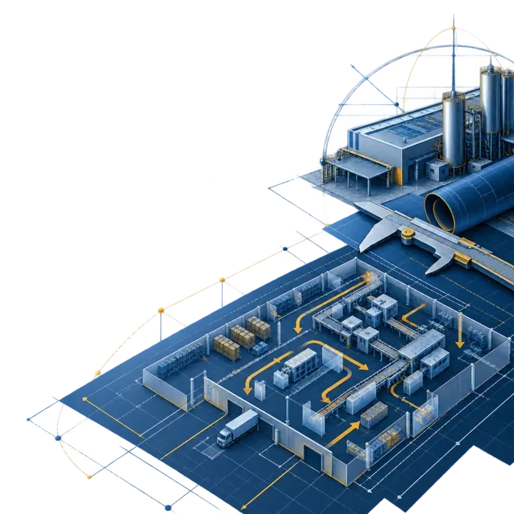 Conceptual illustration of factory feasibility, layout and design