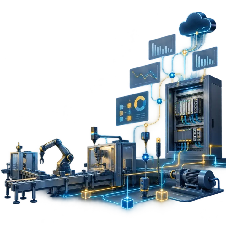 Conceptual illustration of production monitoring and digitalization
